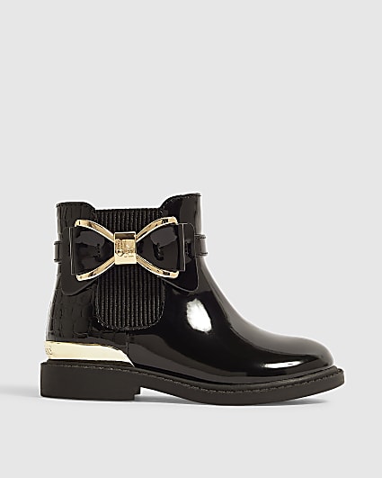 Mini Girls Black Croc Bow Chelsea Boots
