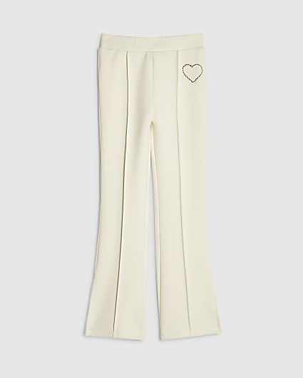 Girls Cream Premium Heart Flared Trousers