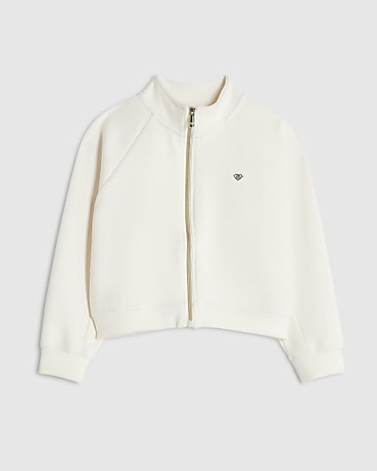 Girls Cream Premium Zip Funnel Sweatshirt