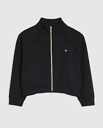 Girls Black Premium Zip Funnel Sweatshirt