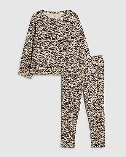 Mini Girls Brown Leopard Print Cardigan Set