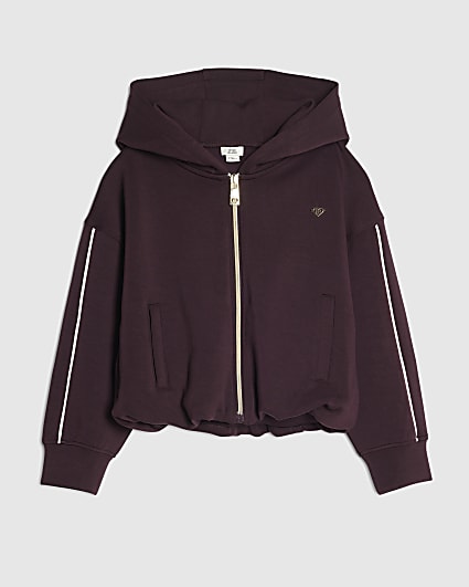 Girls Purple Premium Bubble Hem Zip Up Hoodie