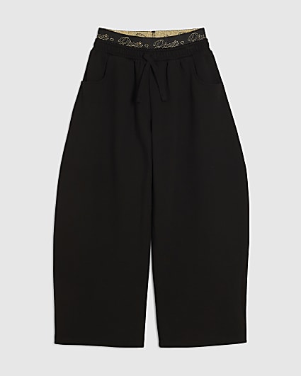 Girls Black RI Script Wide Leg Joggers
