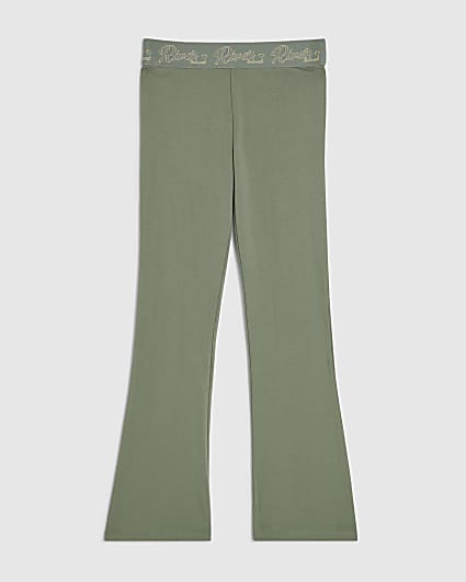 Girls Khaki RI Scripty Flared Leggings