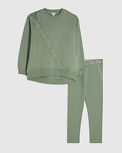 Girls Khaki RI Front Split Sweatshirt Set
