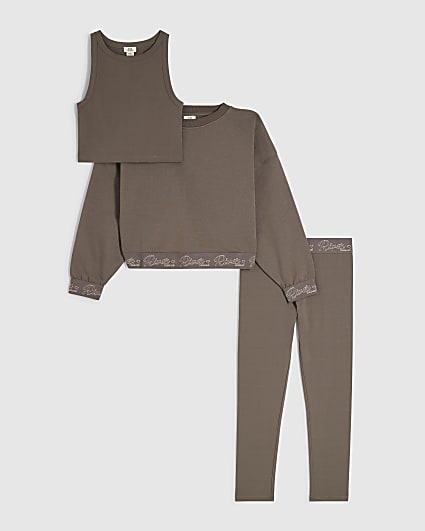 Girls Beige RI Scripty Sweatshirt 3 Piece Set