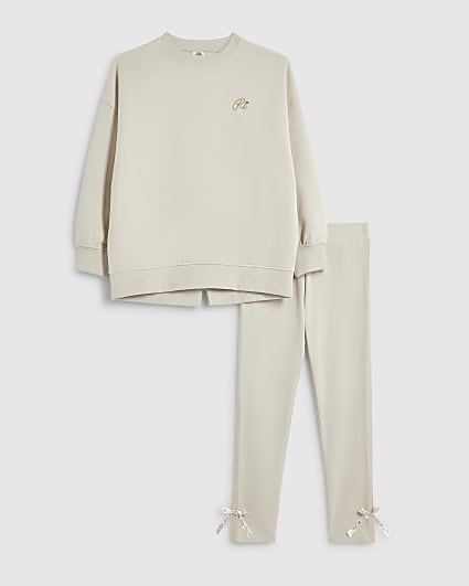 Girls Cream Bow Back Detail Sweatshirt Set