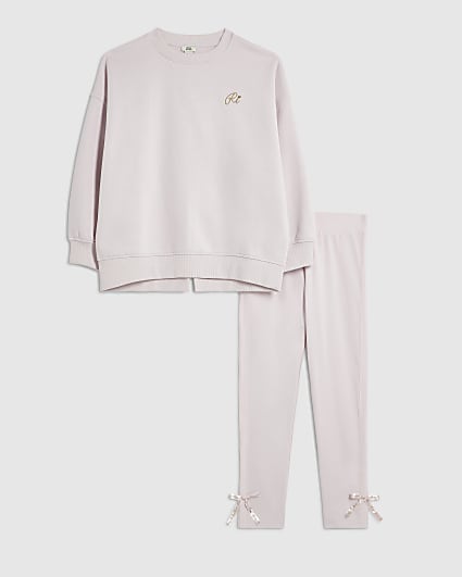 Girls Pink Bow Back Detail Sweatshirt Set