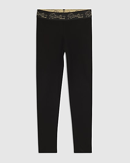 Girls Black RI Scripty Waistband Leggings