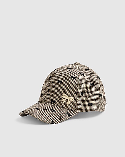Girls Brown Bow Check Tie Back Cap