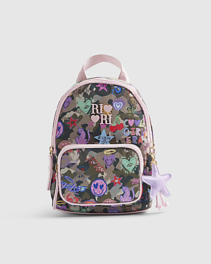 Girls Green Camouflage Print Backpack