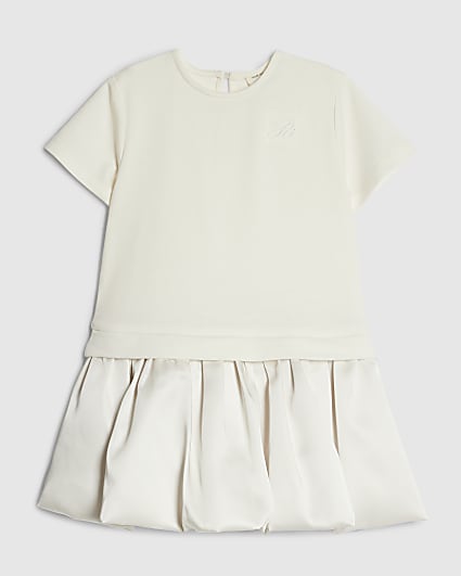 Mini Girls Cream Bubble Hem Skirt Dress
