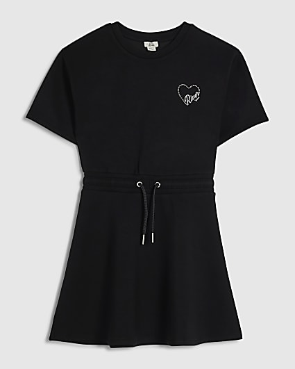 Girls Black Premium Tie Waist Dress