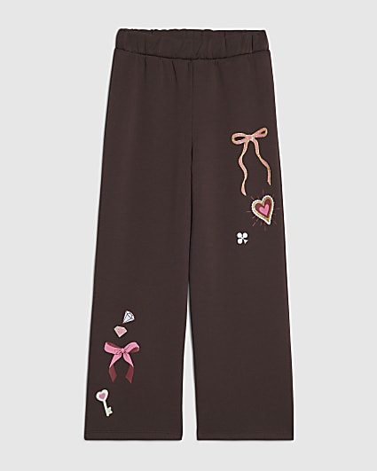 Girls Brown Icon Wide Leg Joggers