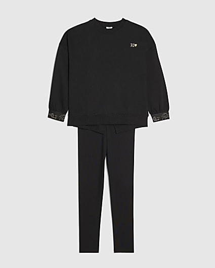 Girls Black RI Split Back Sweatshirt Set