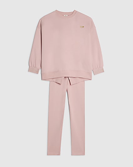 Girls Pink RI Split Back Sweatshirt Set