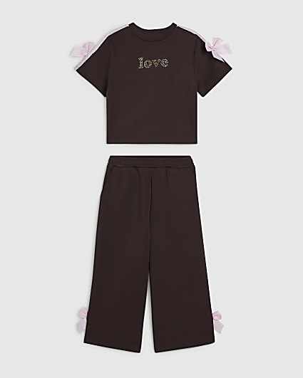 Mini Girls Brown Premium Bow T-Shirt Set