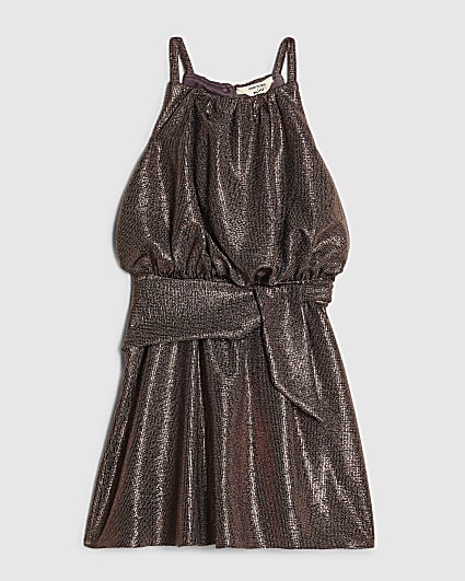 Mini Girls Brown Metallic Dress