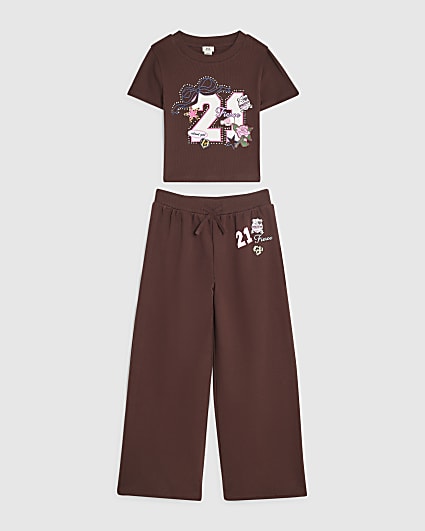 Girls Burgundy 21 T-Shirt And Joggers Set