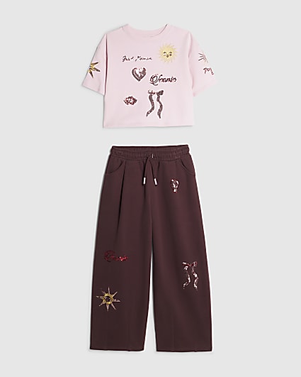 Girls Pink Embellished T-Shirt Set