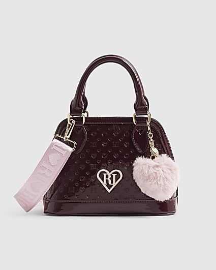 Girls Burgundy Monogram Crossbody Bag