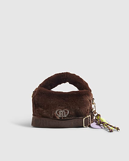 Girls Brown Faux Fur Mini Crossbody Bag