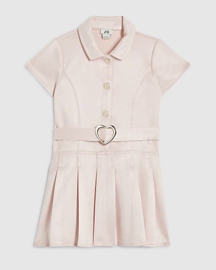 Mini Girls Pink Belted Faux Suede Dress