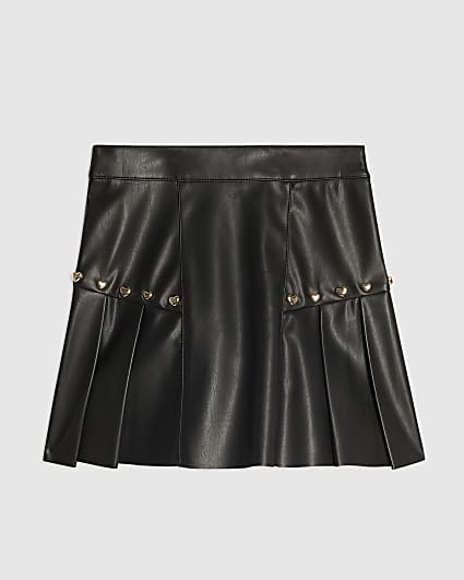 Girls Black Heart Studded Pleated Skirt