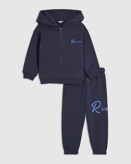 Mini Boys Navy RI Zipped Hoodie Set