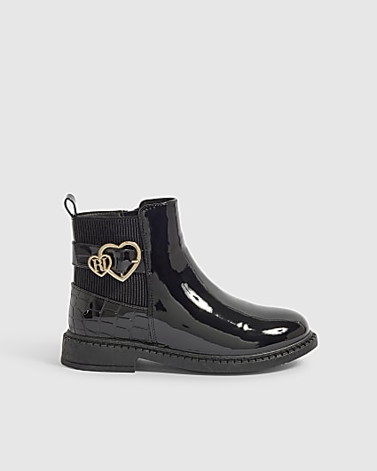 Girls Black Patent Chelsea Boots