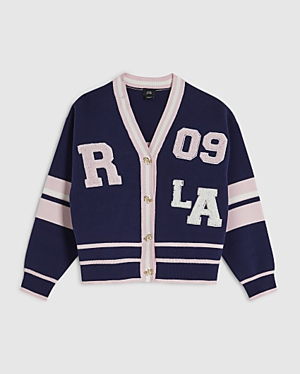 Girls Navy Stripe Cherry Cardigan