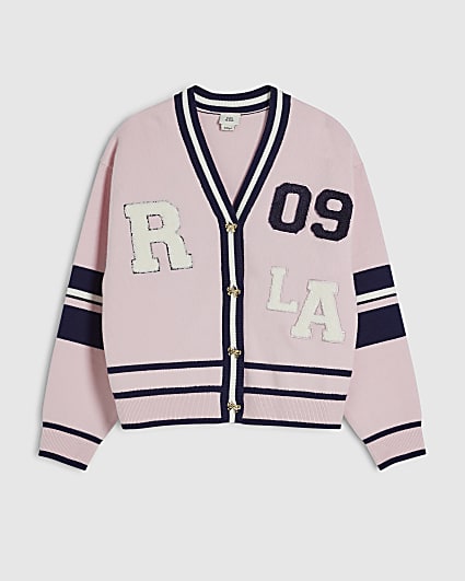 Girls Pink Stripe Cherry Cardigan