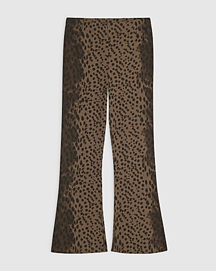 Girls Brown Leopard Flared Leggings