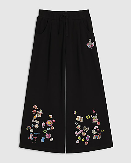 Girls Black Sticker Joggers
