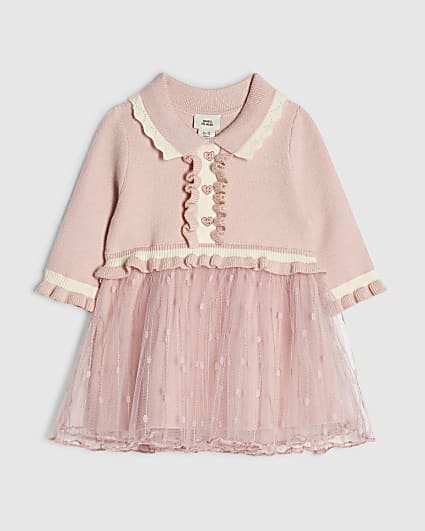 Baby Girls Pink Tulle Hybrid Knit Dress