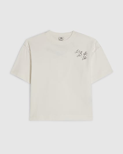 Girls White Heart Lace T-Shirt