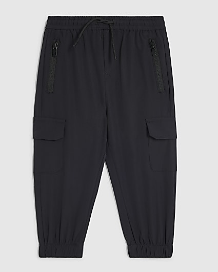 Mini Boys Black Tech Pocket Cargo Trousers