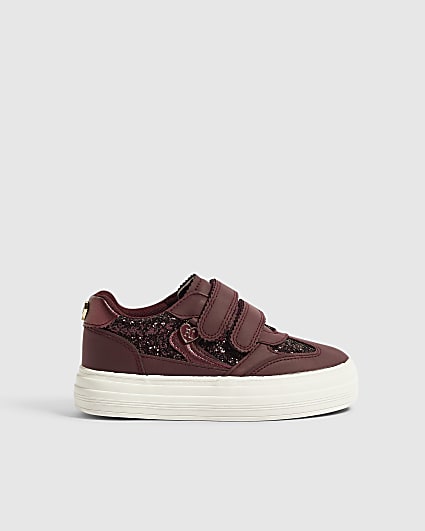 Girls Burgundy Glitter Plimsoles