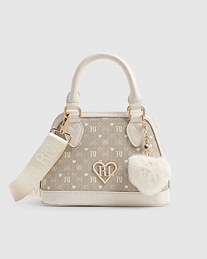 Girls Cream Monogram Crossbody Bag