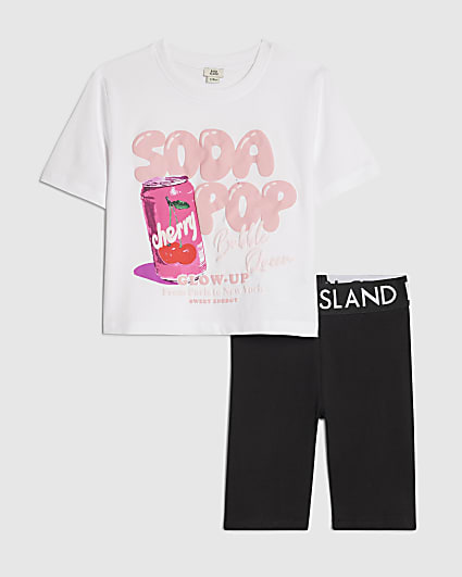 Girls White Soda Pop Cycle Shorts Set