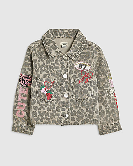 Mini Girls Beige Leopard Badged Denim Jacket