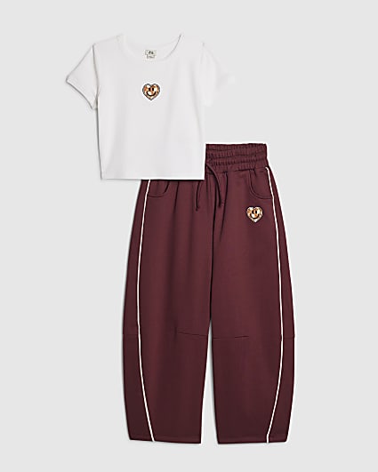 Girls White T-Shirt Heart Smile Joggers Set