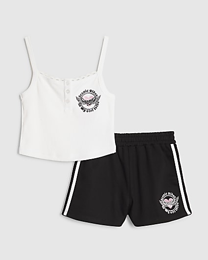 Girls White Embroidered Angel Tank Top Set