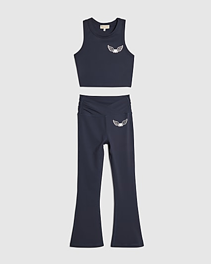 Girls Navy Heart Wings Tank Top Set