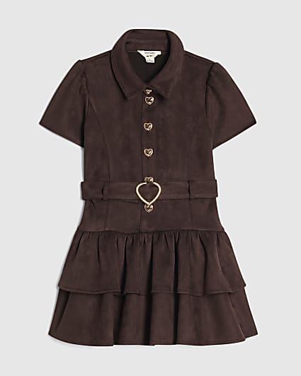 Mini Girls Brown Faux Suedette Prom Dress