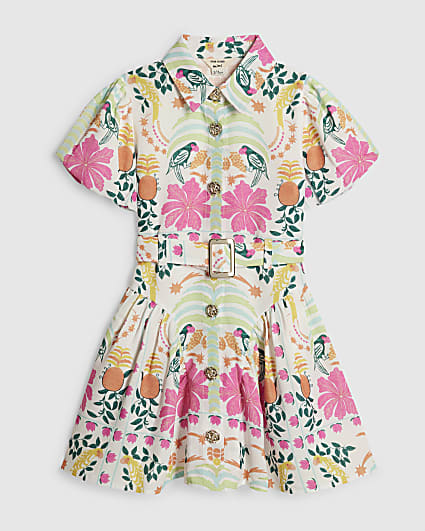 Mini Girls Pink Parrot Shirt Dress