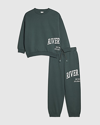 Boys Green RI Branded Sweatshirt Set