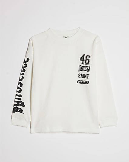 Boys White 46 Waffle Textured T-Shirt
