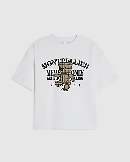 Mini Boys White Check Bear T-Shirt