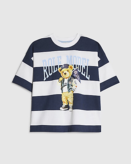 Mini Boys Navy Striped Role Model T-Shirt